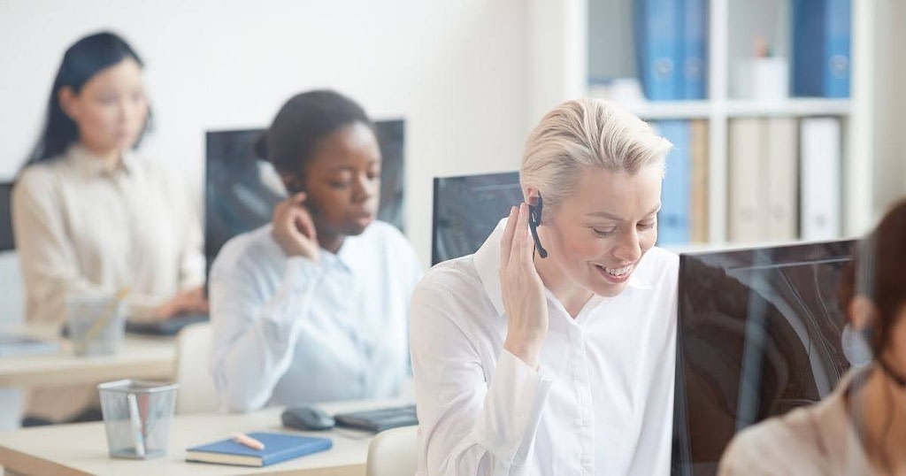 Employees using call centre software