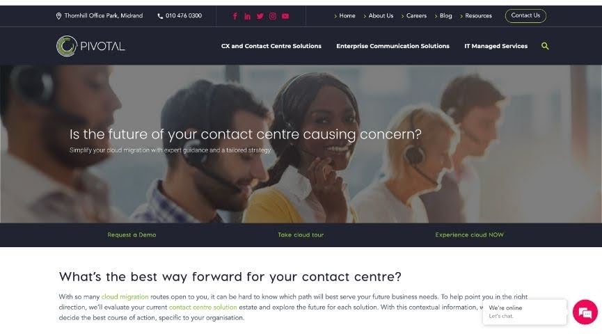 Pivotal Data cloud contact centre software landing page