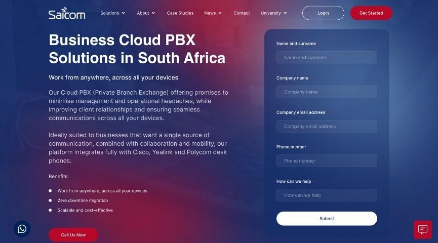 Saicom Cloud PBX solution webpage