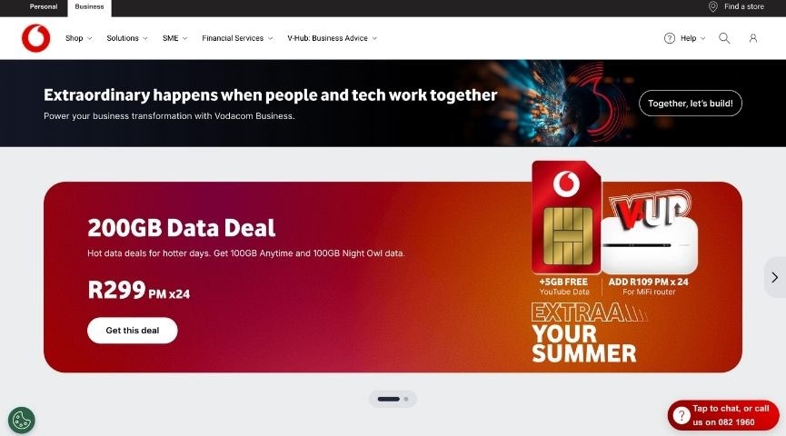 Vodacom Business homepage