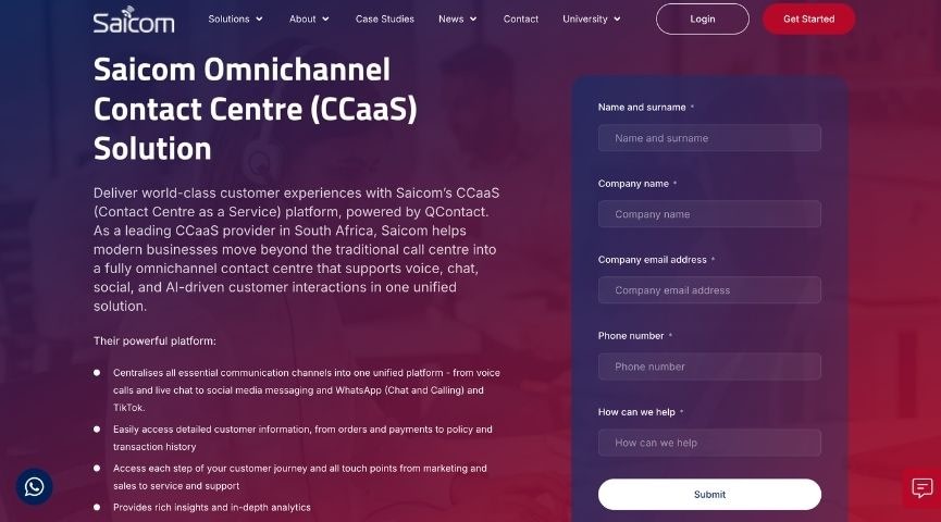 Saicom call centre solutions page.