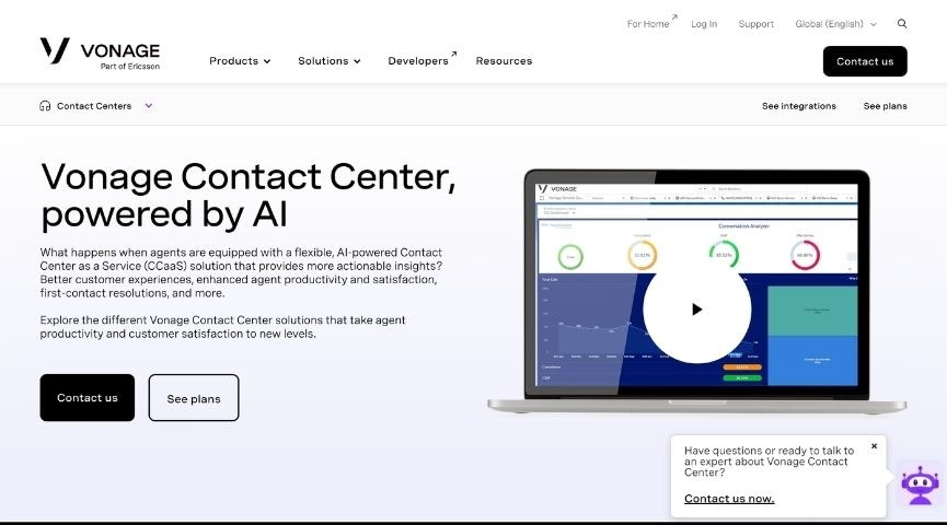 Vonage home page.