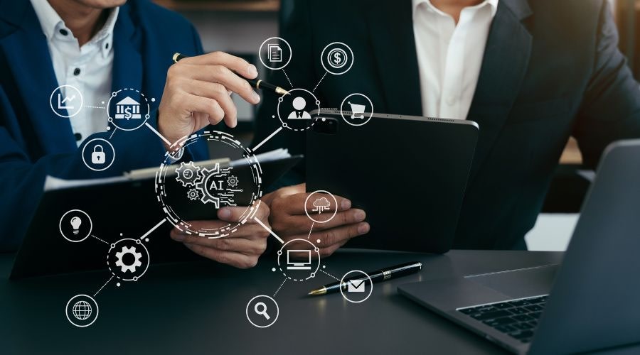 fitting-puzzle Office professionals with SD-wan system animation
