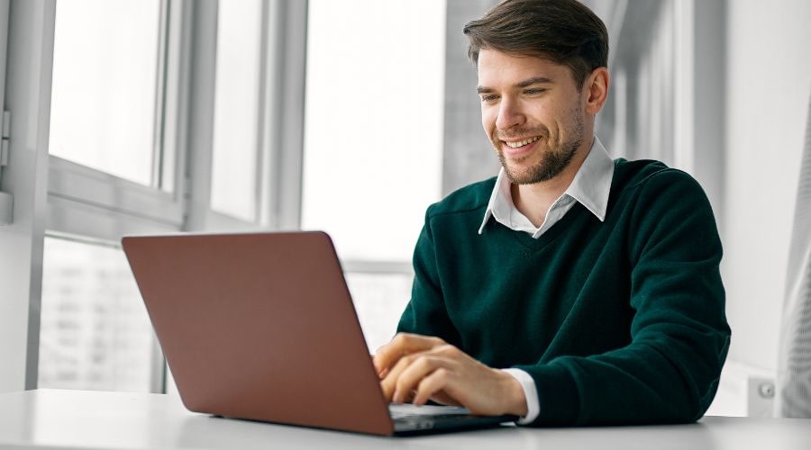 fitting-puzzle professional working on their laptop stress free